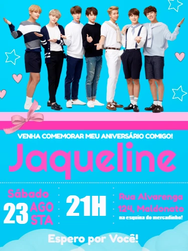 Convite de Aniversário BTS para Editar e Imprimir
