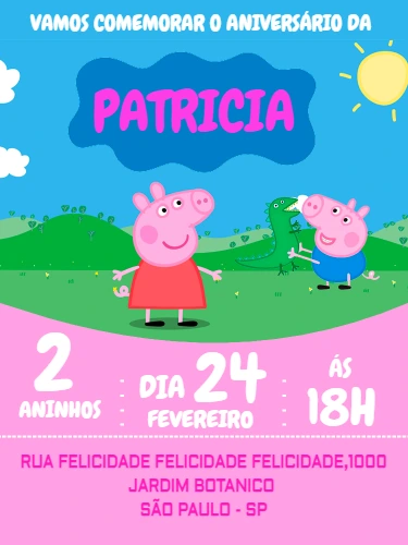 Convite de Aniversário Peppa Pig para Editar Online