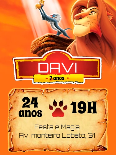Convite Aniversário Rei Leão com Personagens para Editar Online