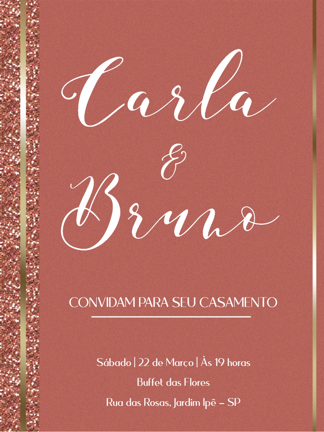Convite de Casamento Rosê com Glitter para Editar Online