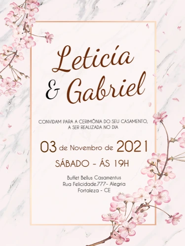 Convite de Casamento Floral Cerejeira para Editar Online