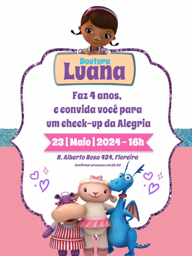 Convite Aniversário Doutora Brinquedos para Editar Online
