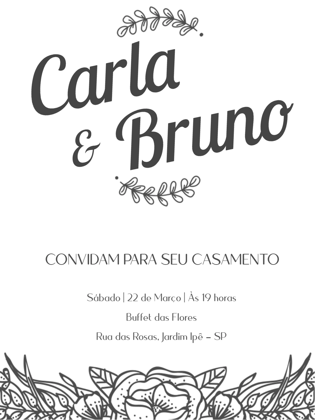 Convite de Casamento Floral Clássico para Editar Online