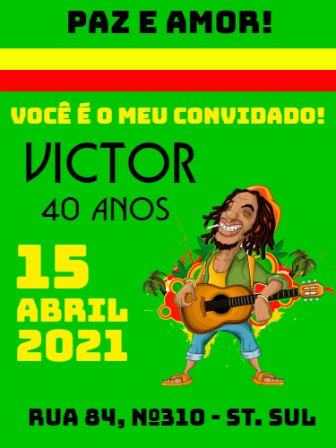 Convite de Aniversário Reggae Paz e Amor para Editar Online