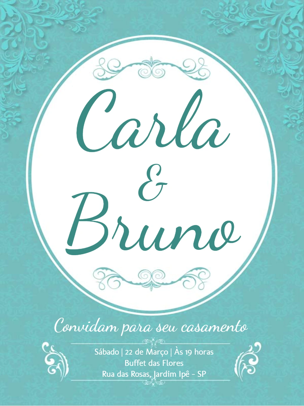 Convite de Casamento Verde Tiffany Elegante para Editar Online