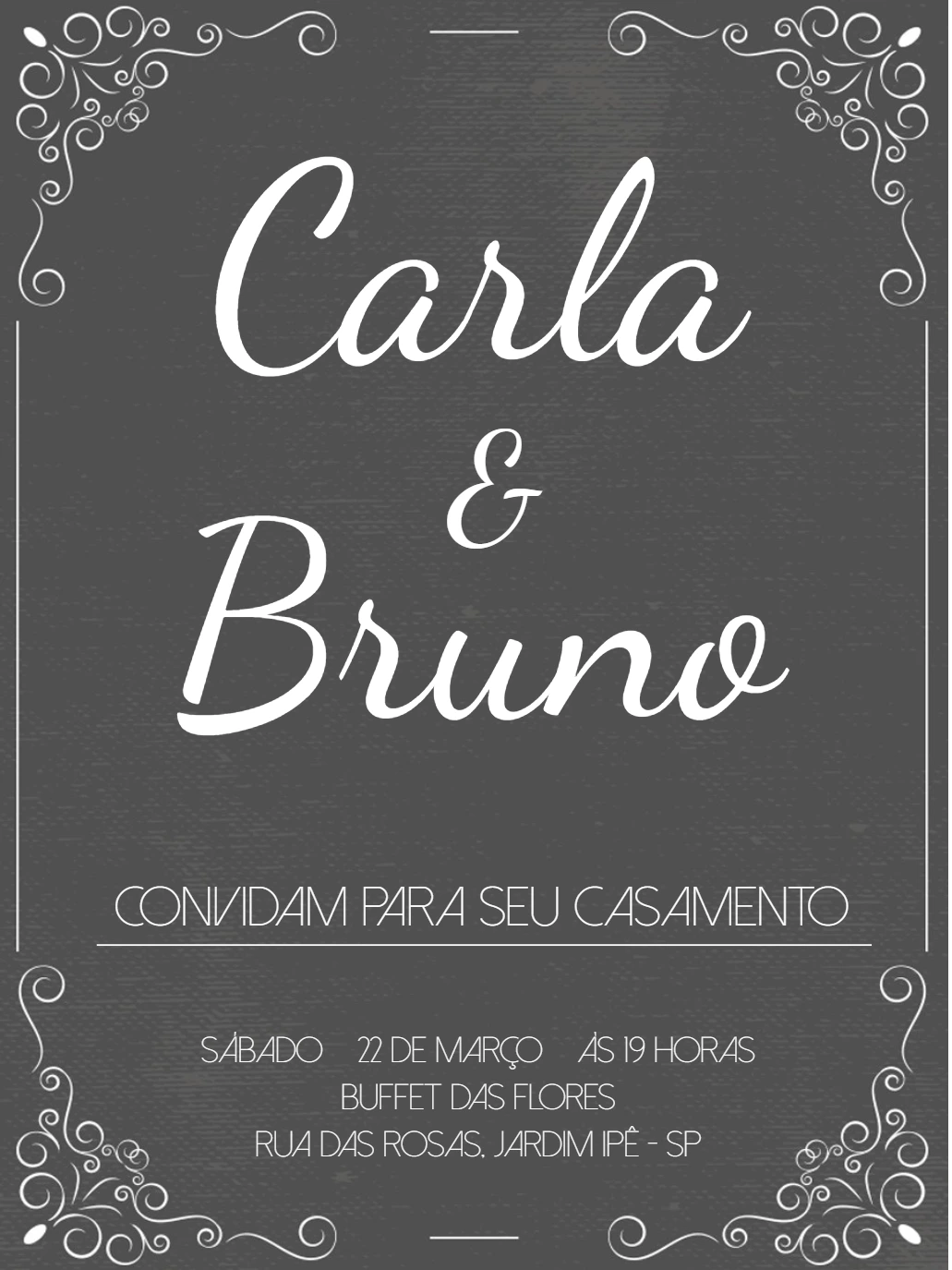 Convite de Casamento Chalkboard Elegante para Editar Online