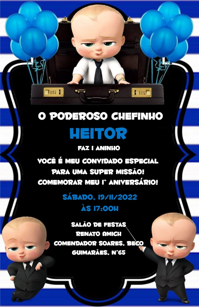 Convite Aniversário Poderoso Chefinho para Editar Online