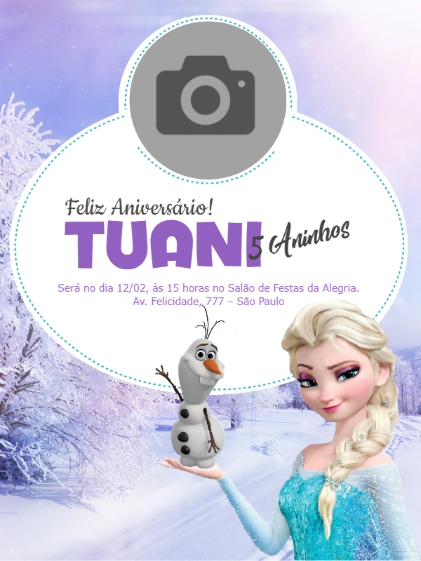 Convite de Aniversário Frozen com Foto para Editar Online