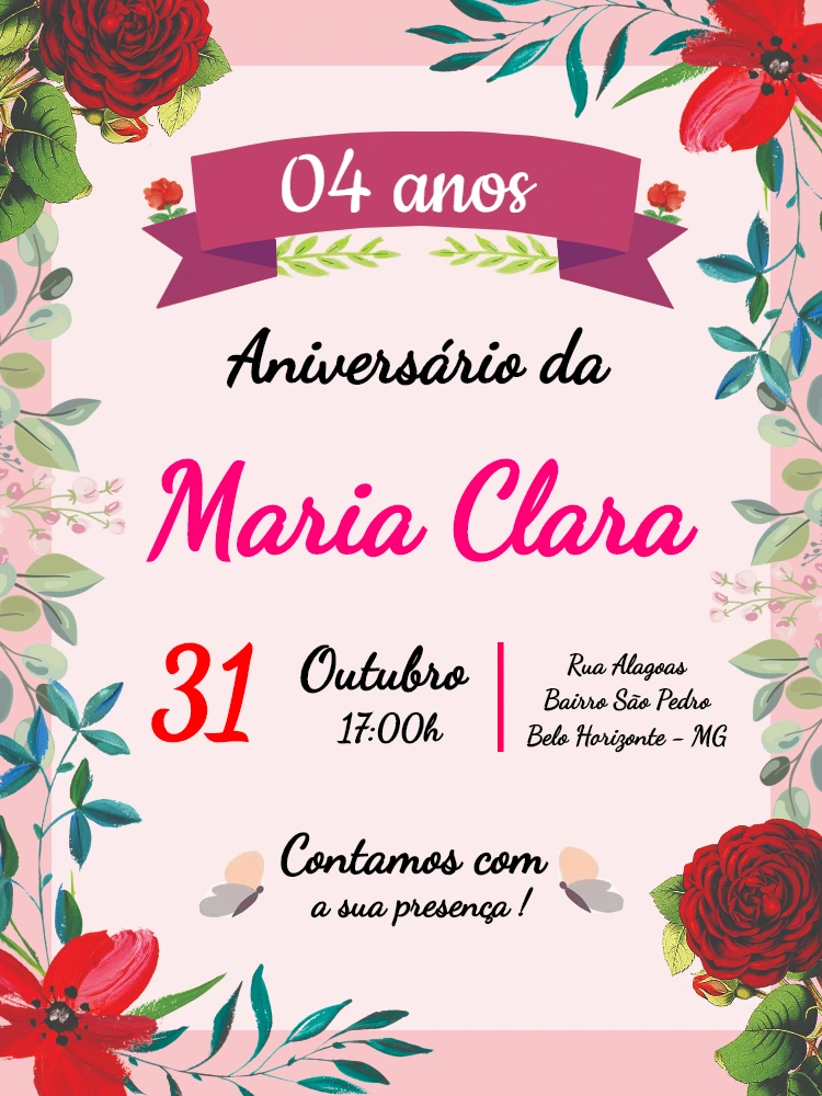 Convite de Aniversário Floral Delicado para Editar Online