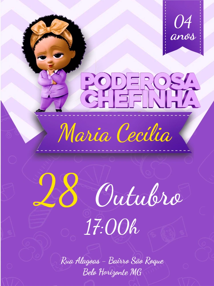 Convite Aniversário Poderosa Chefinha Negra para Editar Online