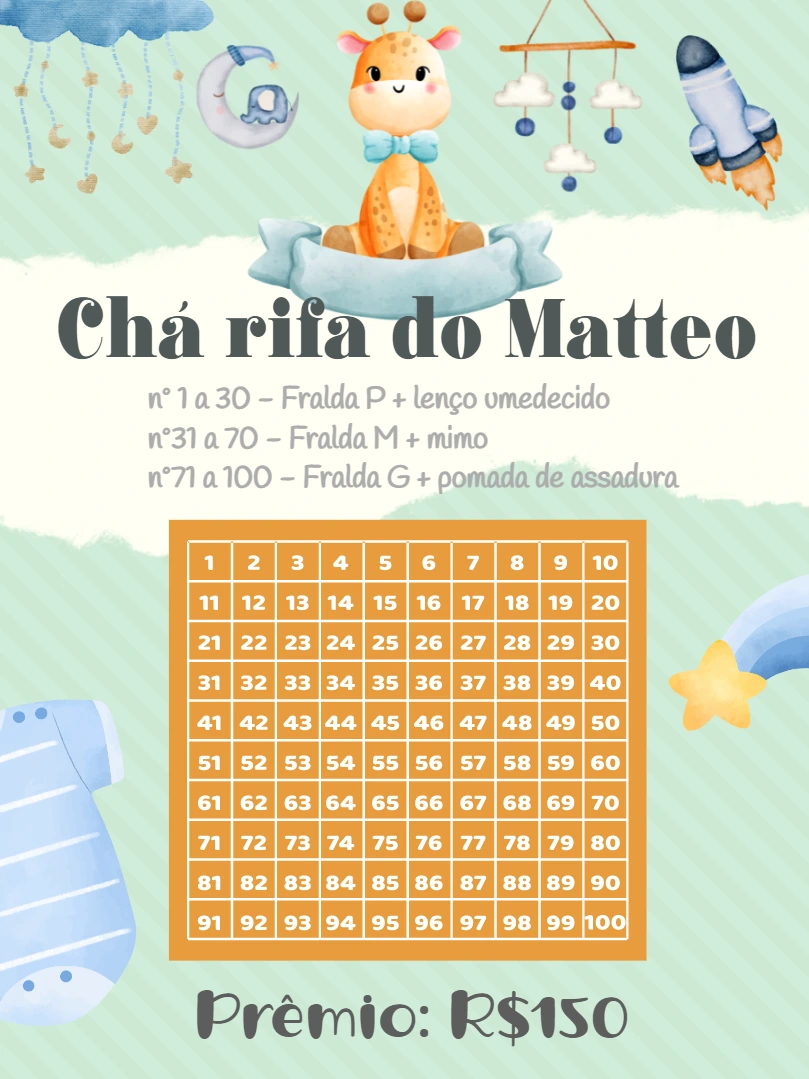 Chá Rifa de Fraldas Girafinha Fofa para Editar Online