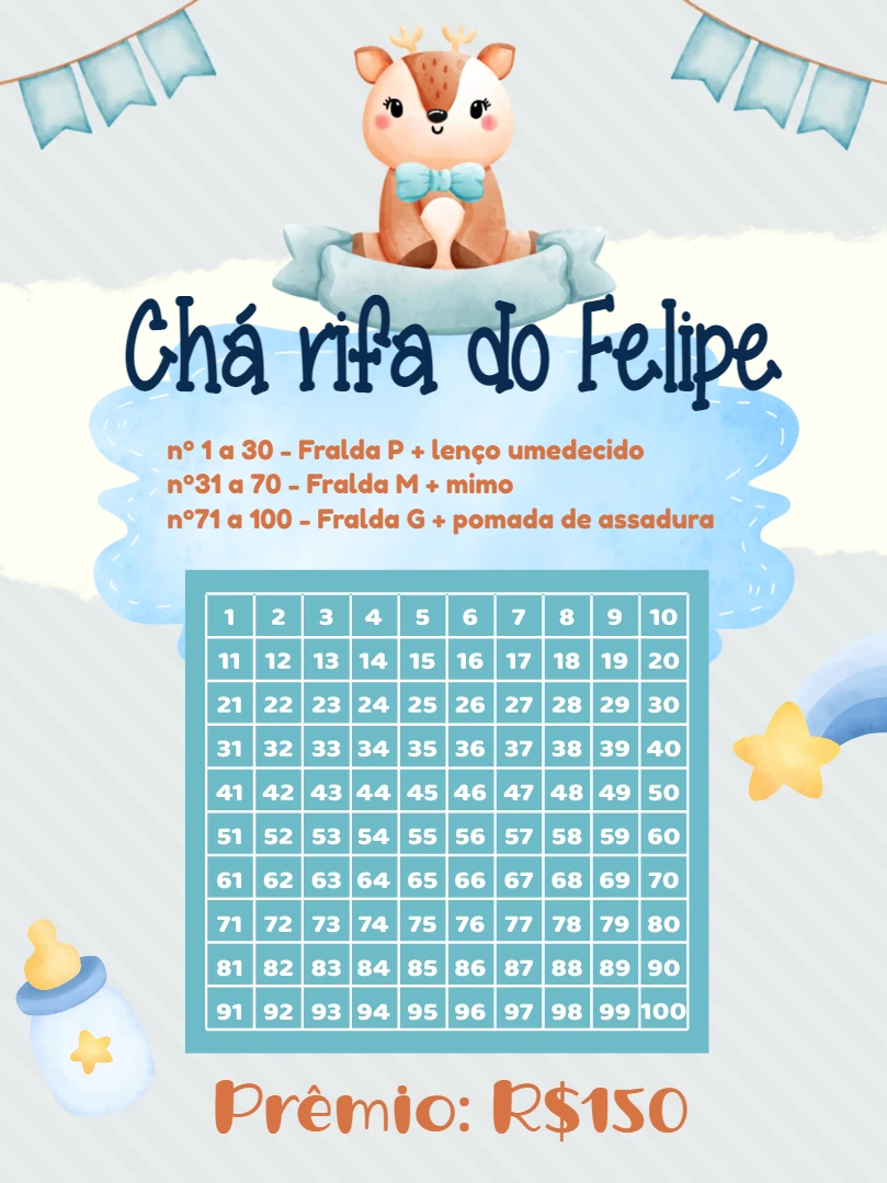 Chá Rifa de Fraldas Cervinho Aquarela para Editar Online