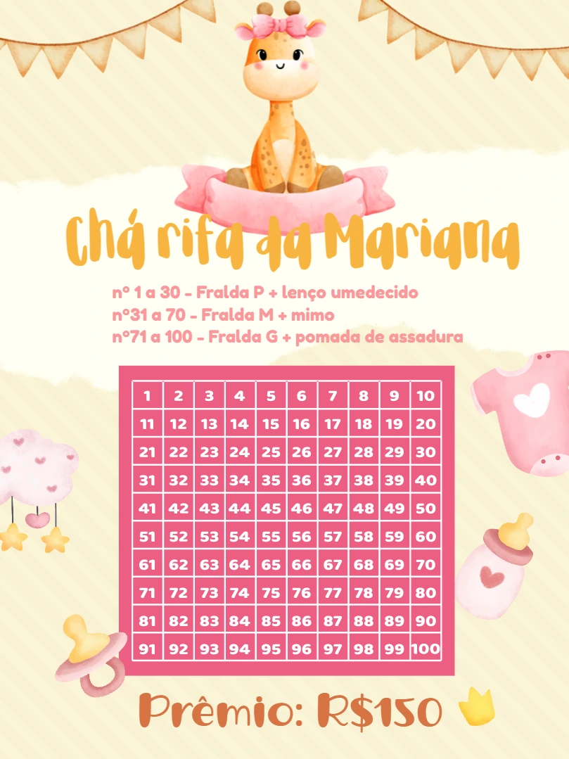Chá Rifa de Fraldas Girafinha para Editar Online