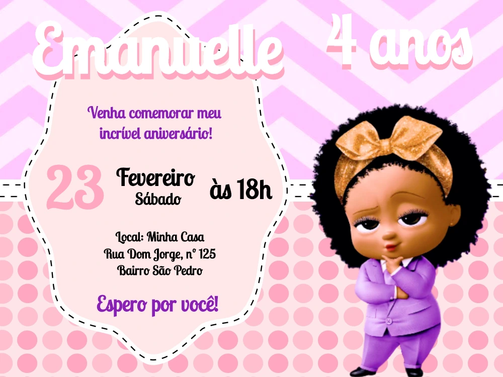 Convite Aniversário Poderosa Chefinha Negra para Editar Online