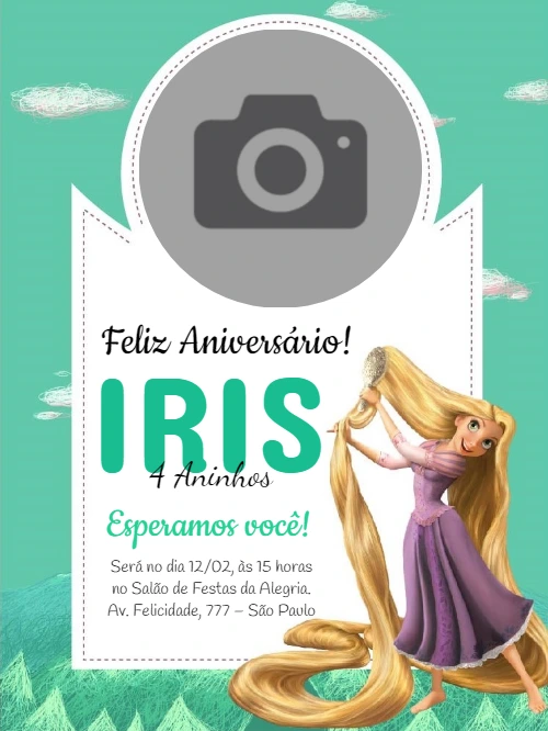 Convite Aniversário Rapunzel Enrolados com Foto para Editar