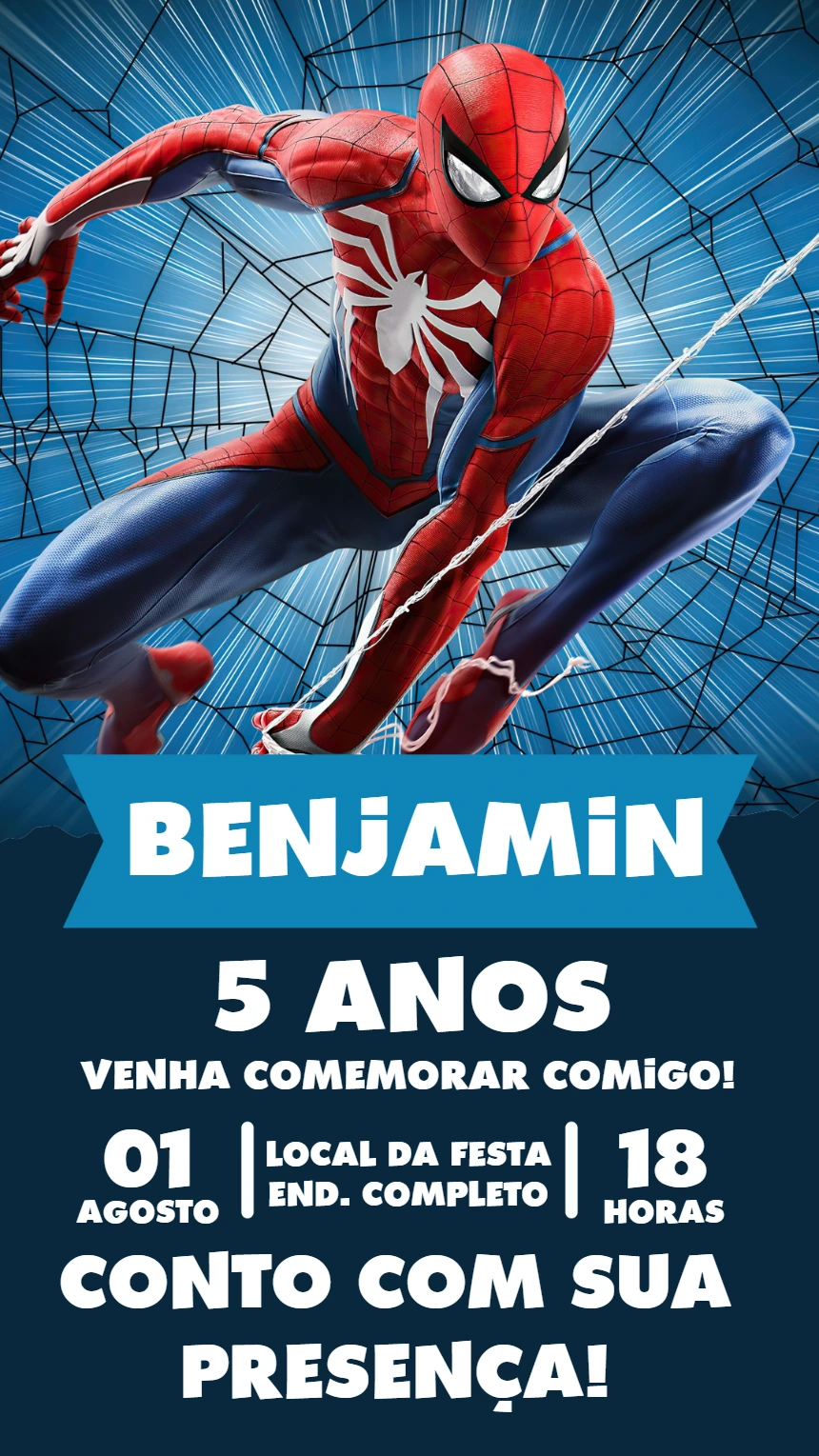 Convite de Aniversário Homem Aranha para Editar Online