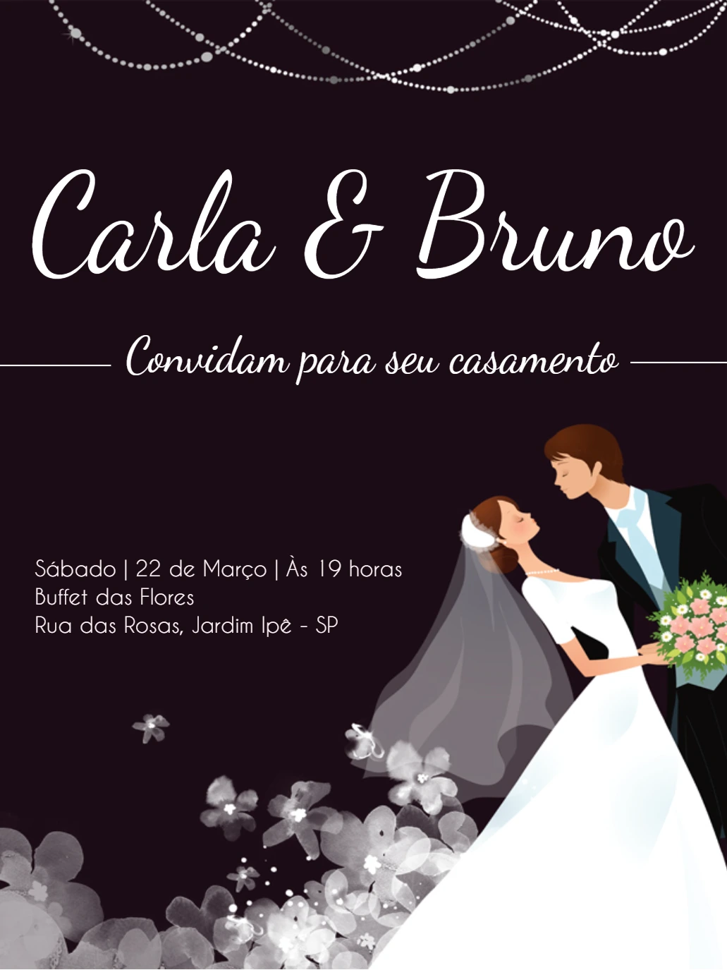Convite de Casamento Noivos Elegante para Editar Online