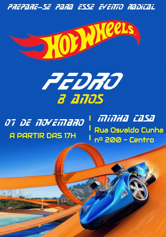 Convite Aniversário Hot Wheels Radical para Editar Online