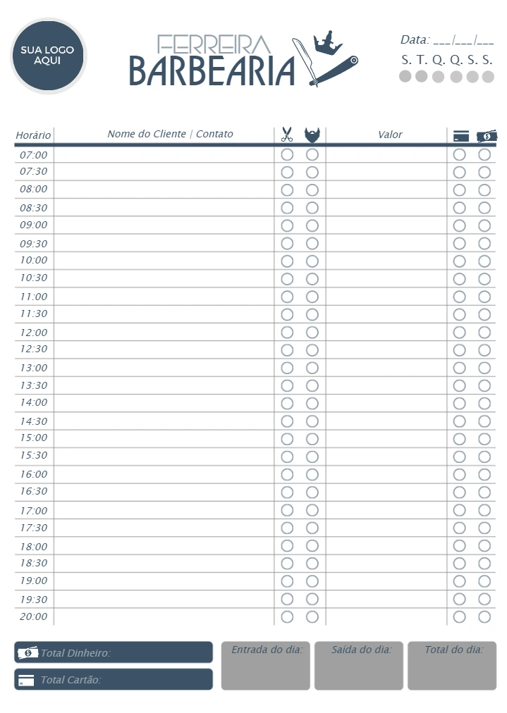 Folha de Agendamento para Barbearia Editável Online