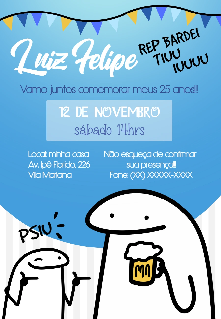 Convite de Aniversário Meme Flork com Cerveja para Editar