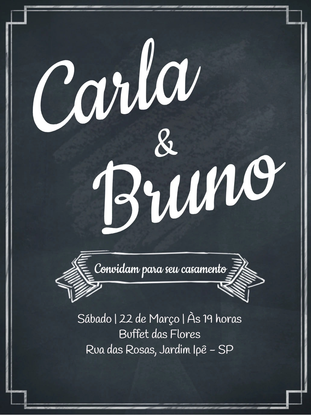 Convite de Casamento Estilo Lousa para Editar Online
