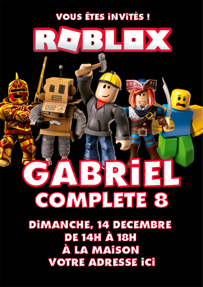 Invitation d'anniversaire Roblox à personnaliser en ligne