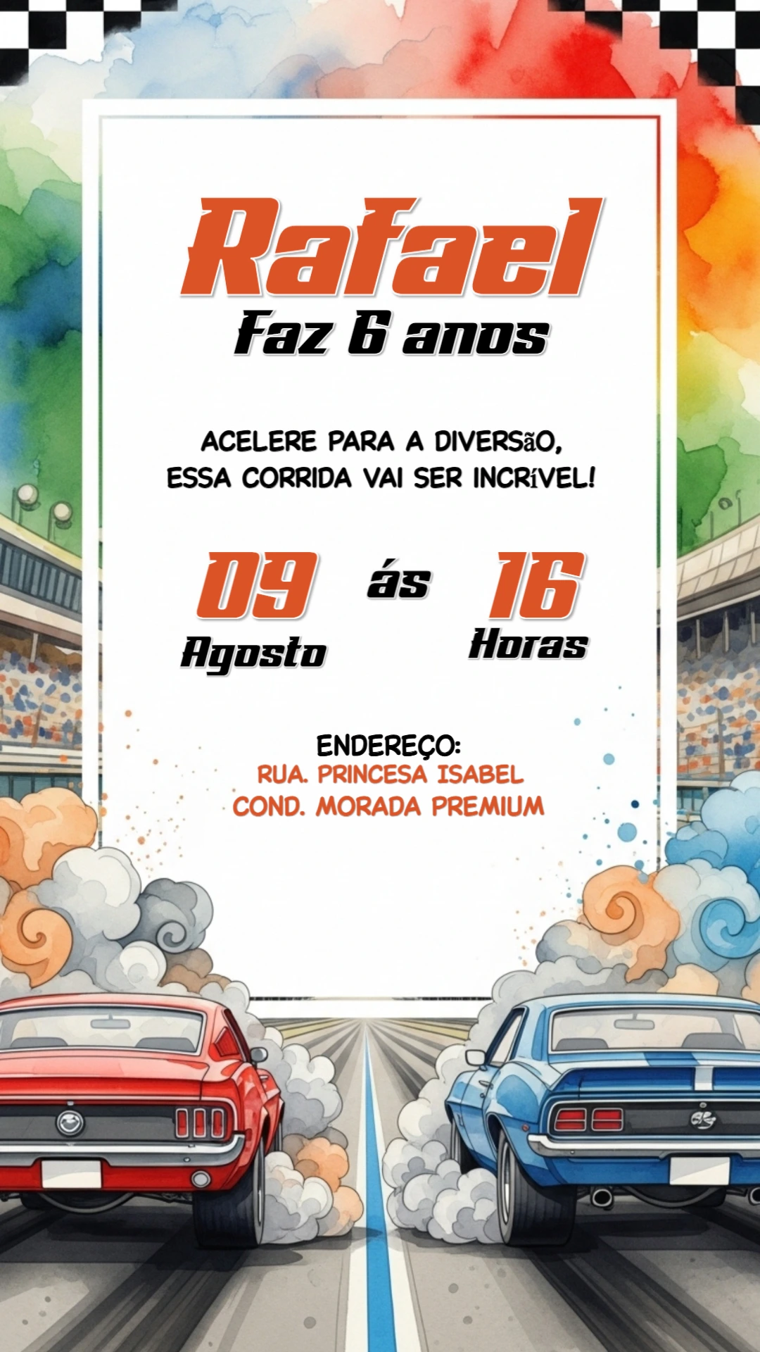 Convite de Aniversário Carros de Corrida Editável Online