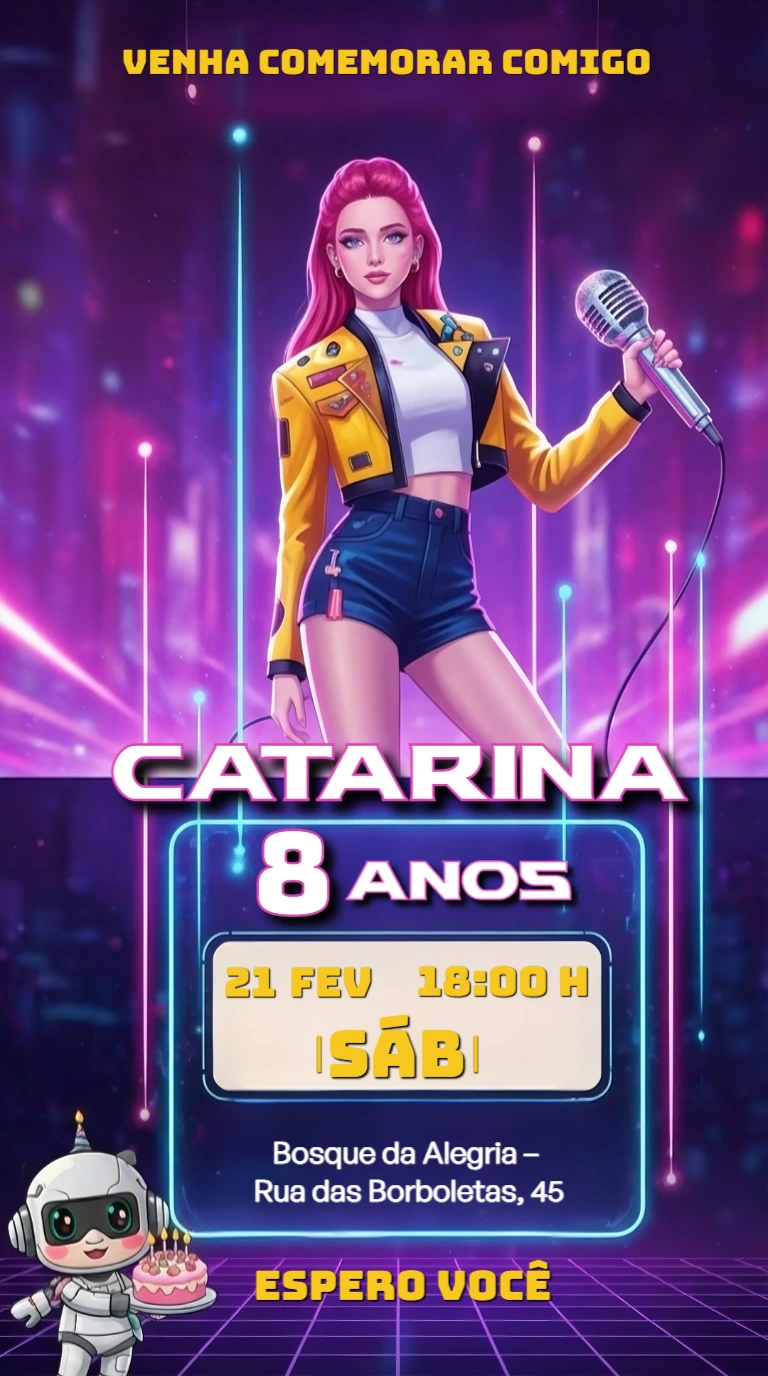 Convite Digital Aniversário Guerreiras do Kpop para Editar