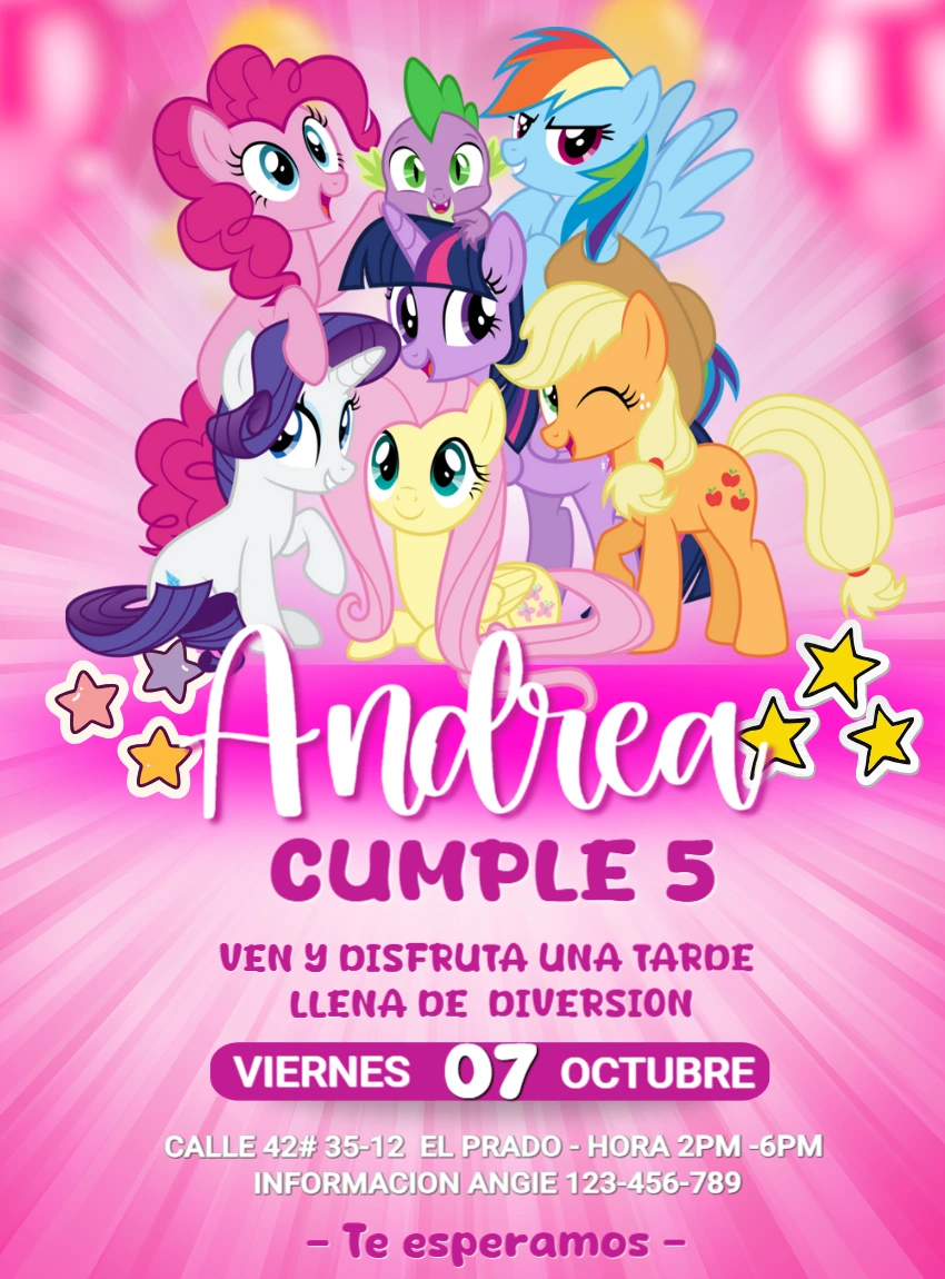 Invitación Digital de Cumpleaños My Little Pony Modelo Editable