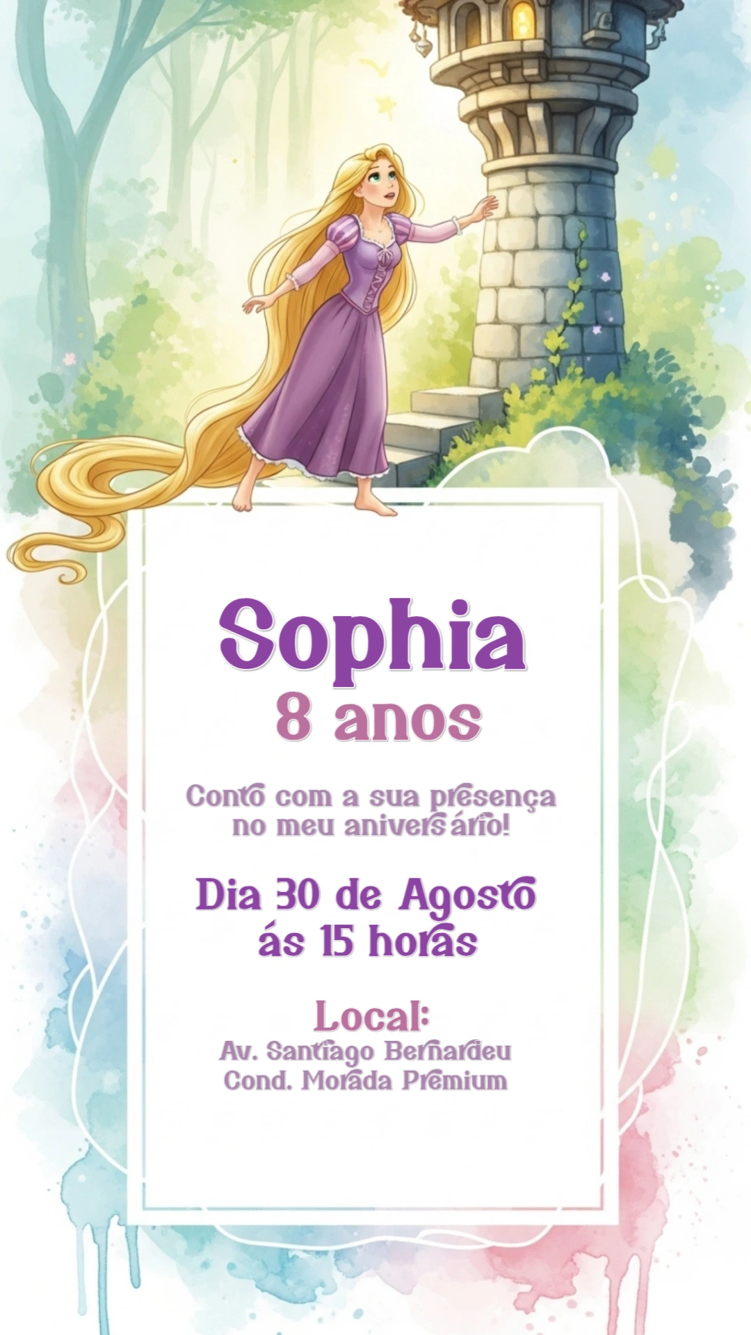 Convite Aniversário Rapunzel Enrolados para Editar Online