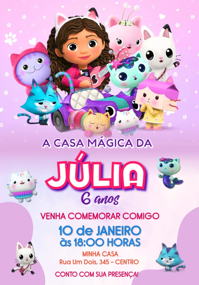 Convite Aniversário A Casa Mágica da Gabby para Editar Online