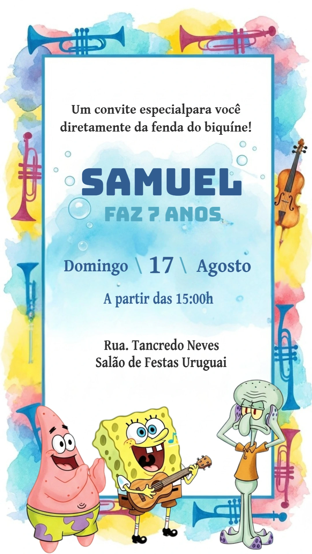 Convite Aniversário Bob Esponja com Amigos para Editar Online