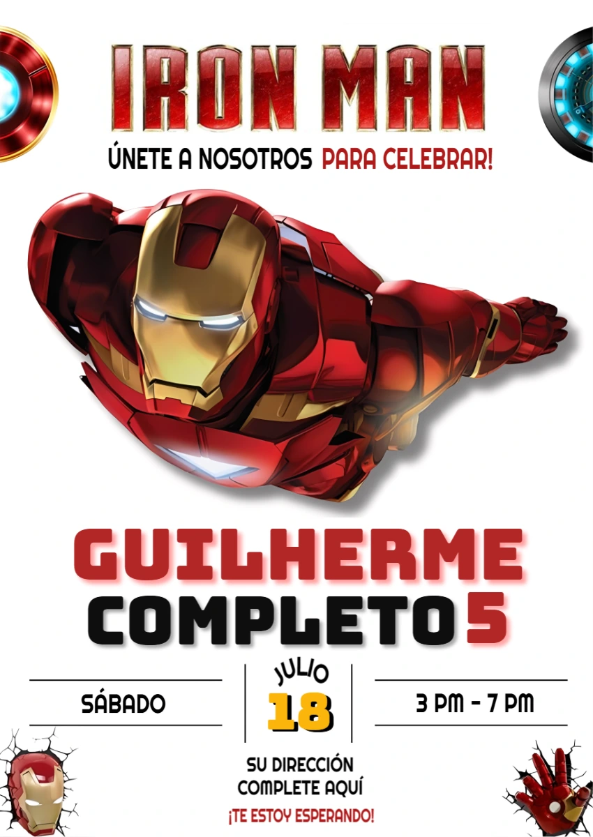 Invitación Digital de Iron Man para Cumpleaños Editable
