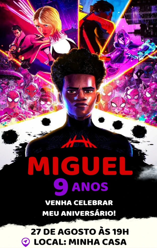 Convite Aniversário Miles Morales para Editar Online
