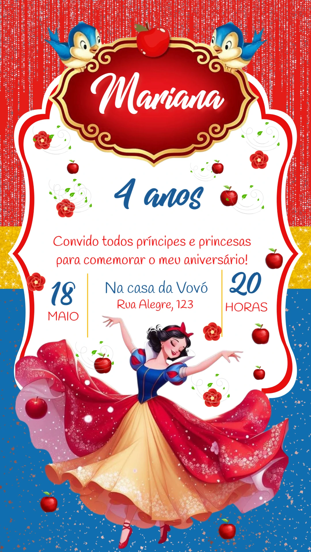 Convite Aniversário Branca de Neve para Editar Online