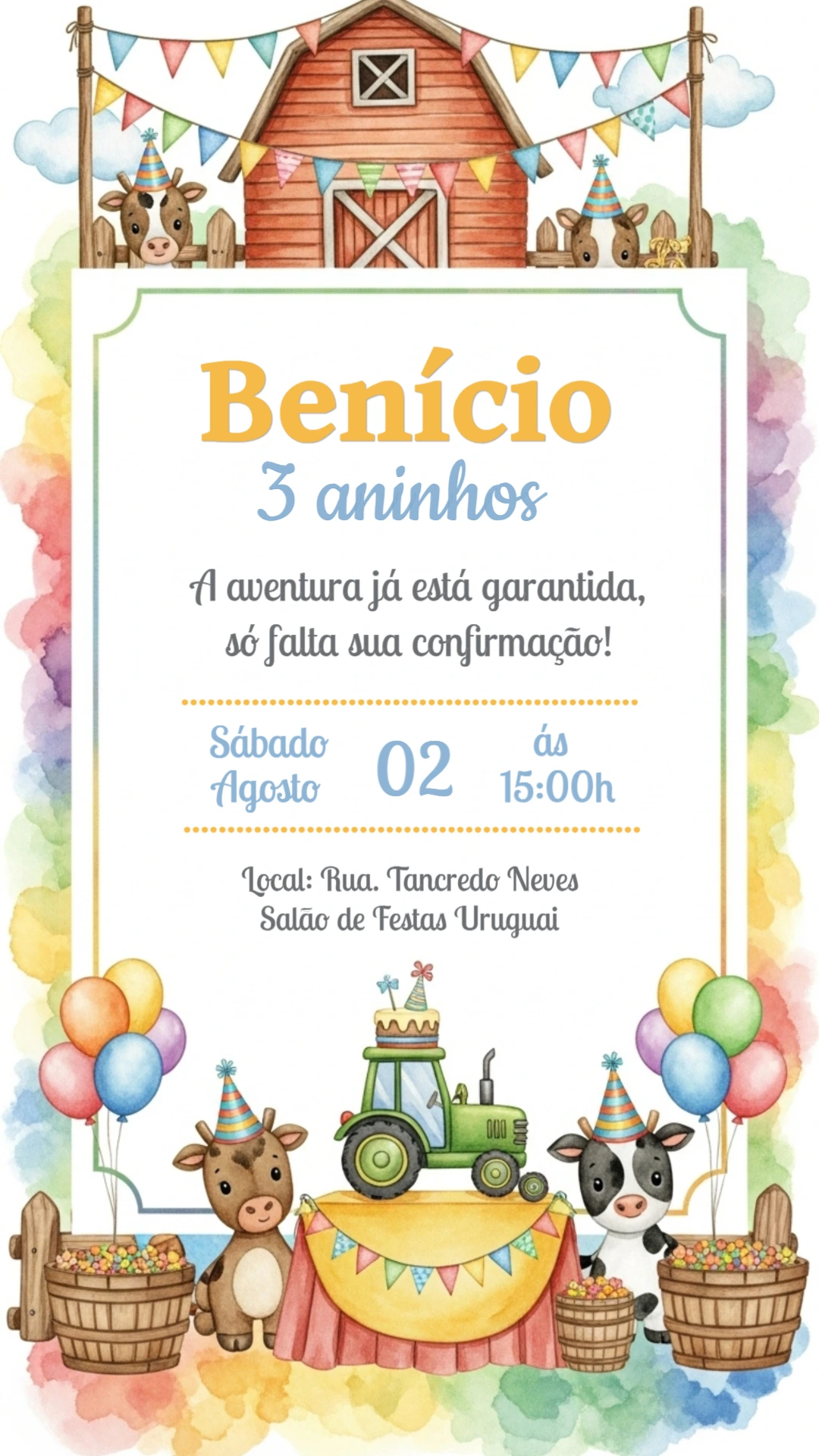 Convite Aniversário Fazendinha com Animais para Editar