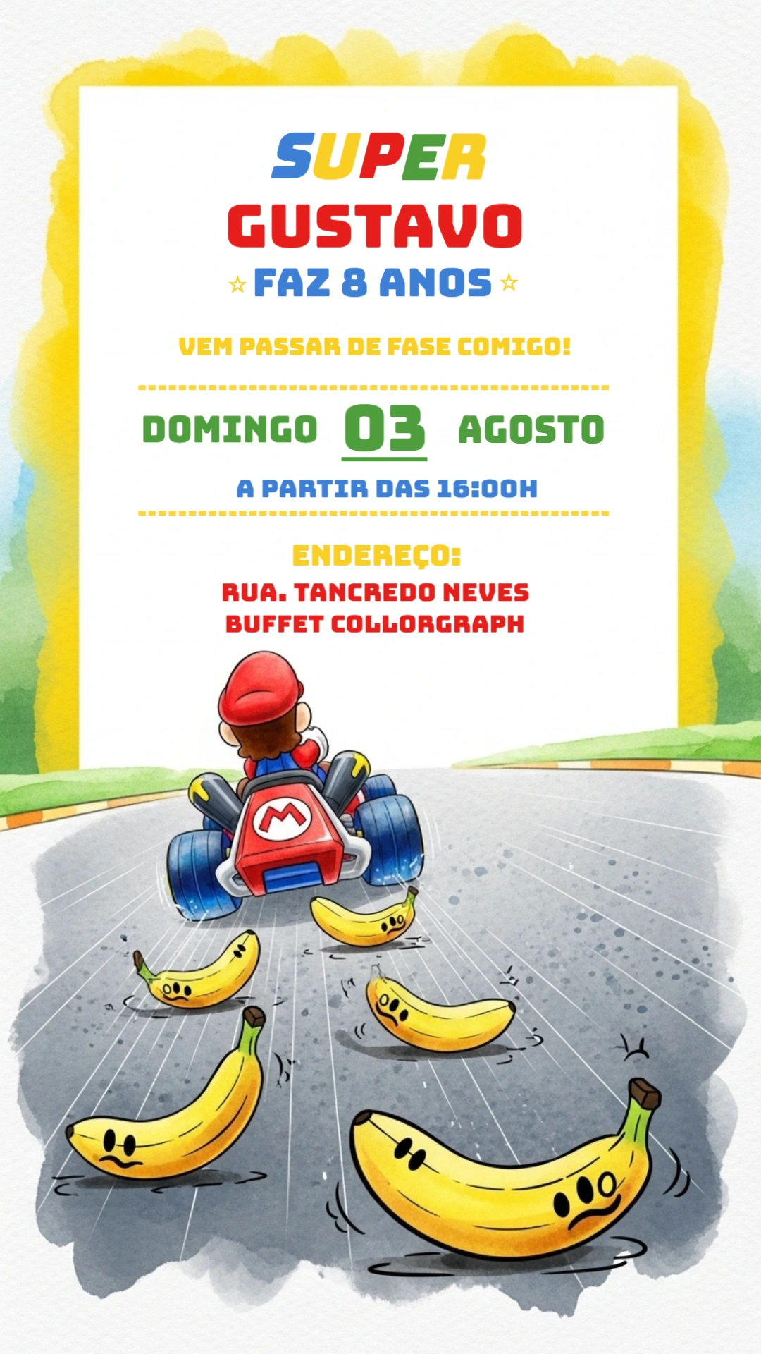 Convite de Aniversário Super Mario Kart para Editar Online