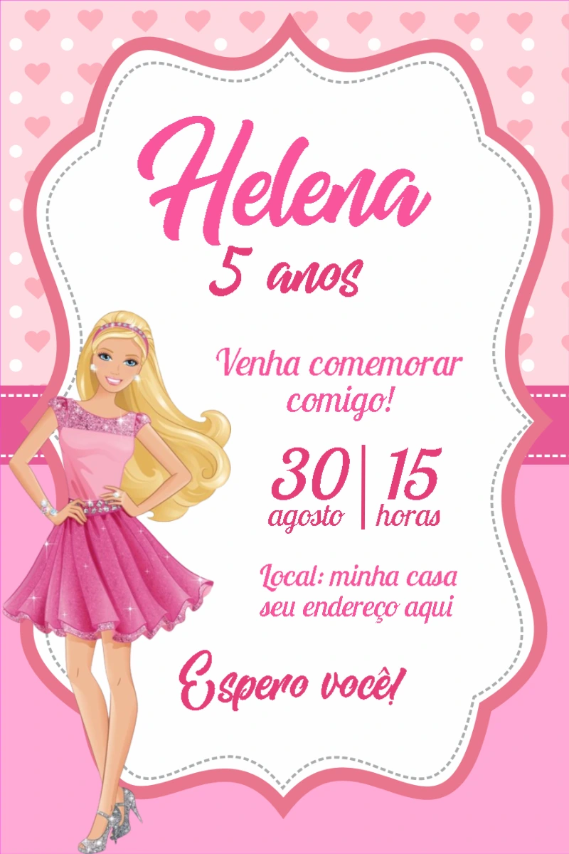 Convite de Aniversário Barbie para Editar Online