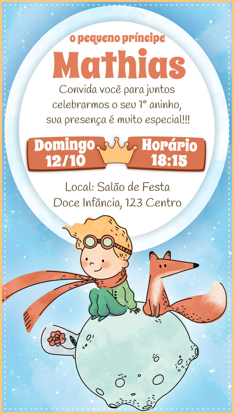 Convite de Aniversário O Pequeno Príncipe para Editar Online