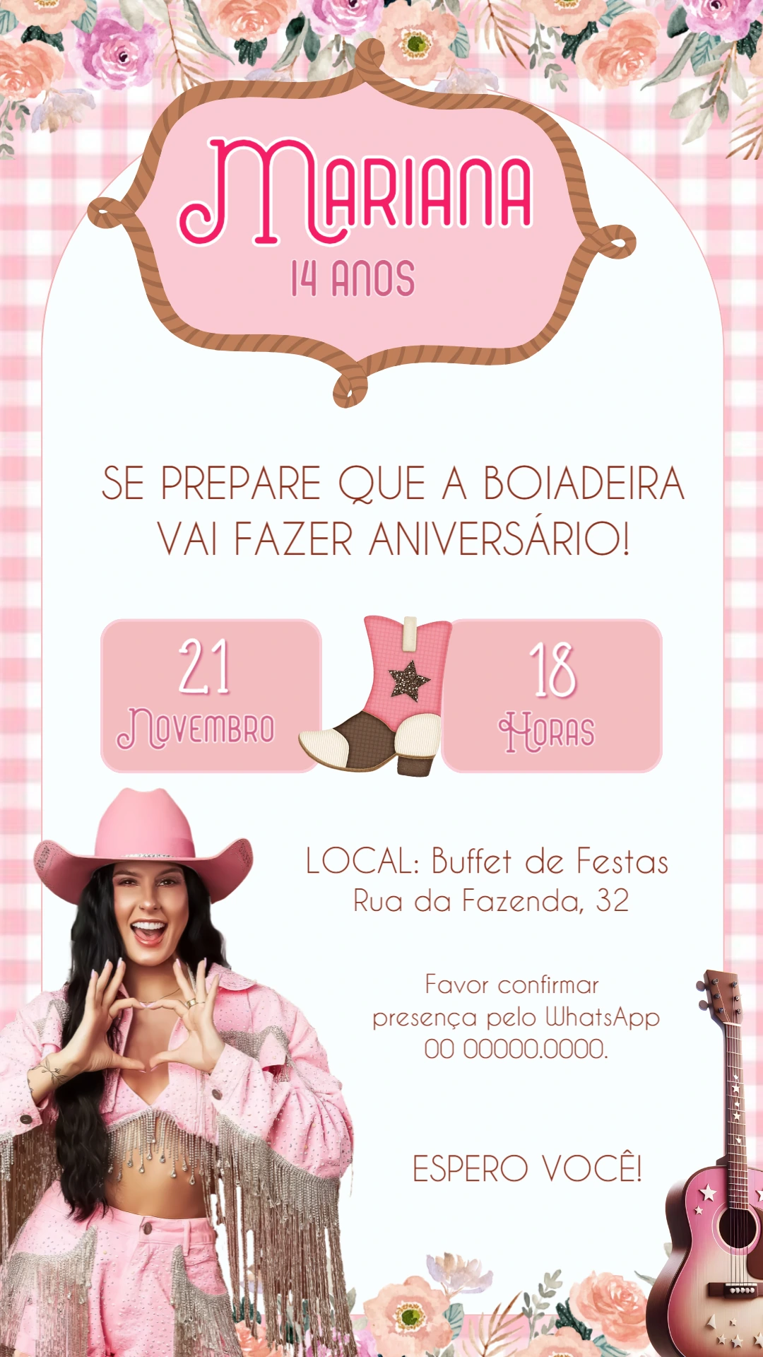 Convite Aniversário Boiadeira Ana Castela para Editar Online