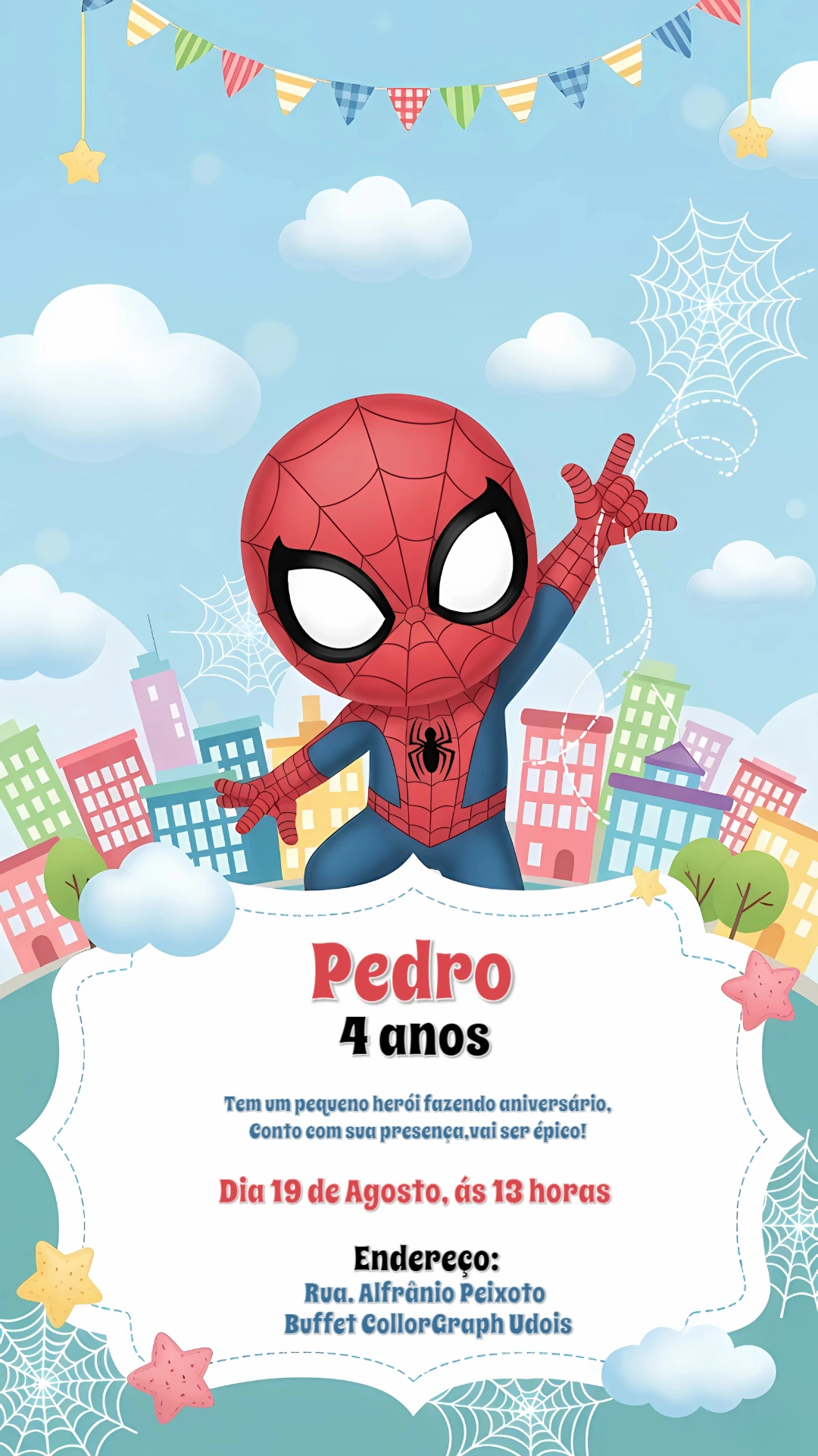 Convite de Aniversário Homem Aranha Infantil para Editar