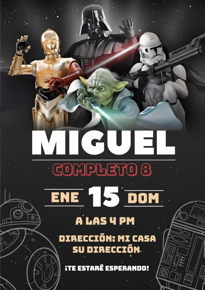 Invitación de Cumpleaños Star Wars para Editar Online