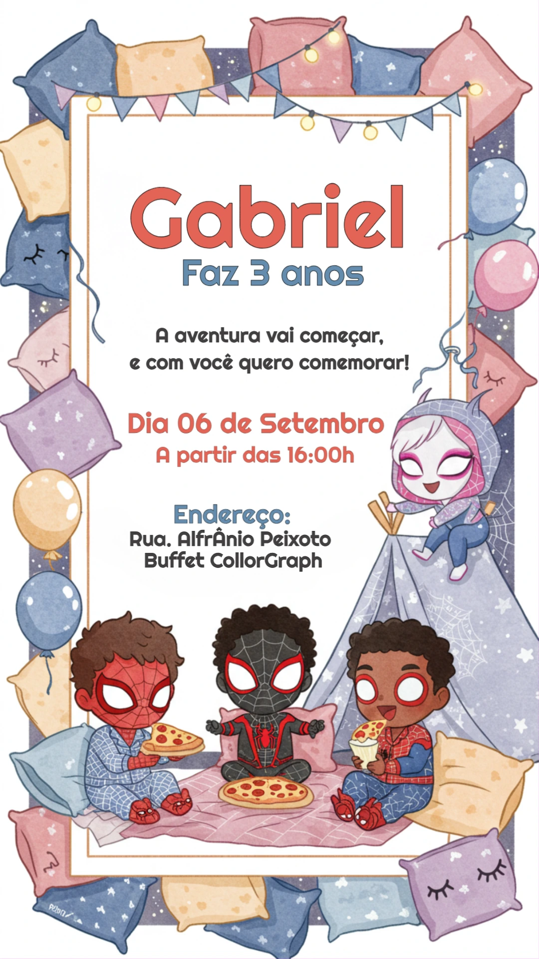 Convite Aniversário Homem Aranha Festa do Pijama para Editar