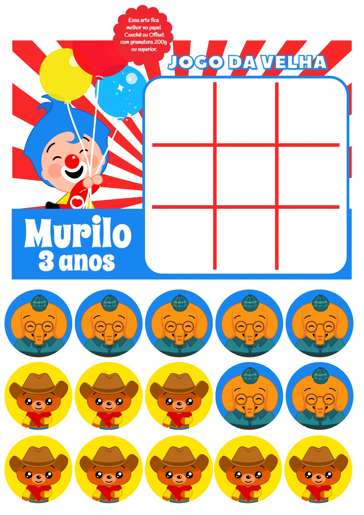 Jogo da Velha Plim Plim Aniversário para Editar Online