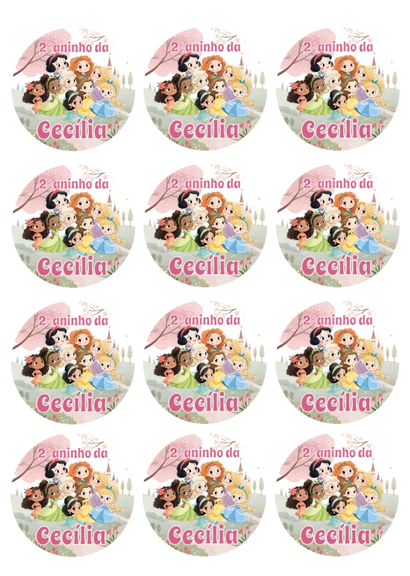 Adesivo Redondo Festa Princesas para Editar Online