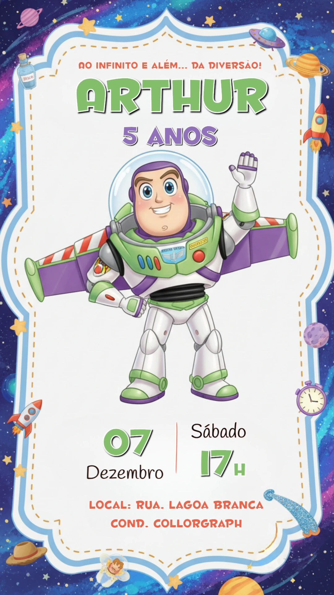 Convite Digital Festa Toy Story com Buzz Lightyear Editável