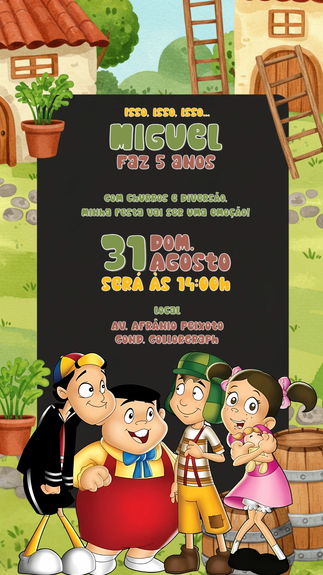 Convite de Aniversário Chaves com Personagens para Editar Online