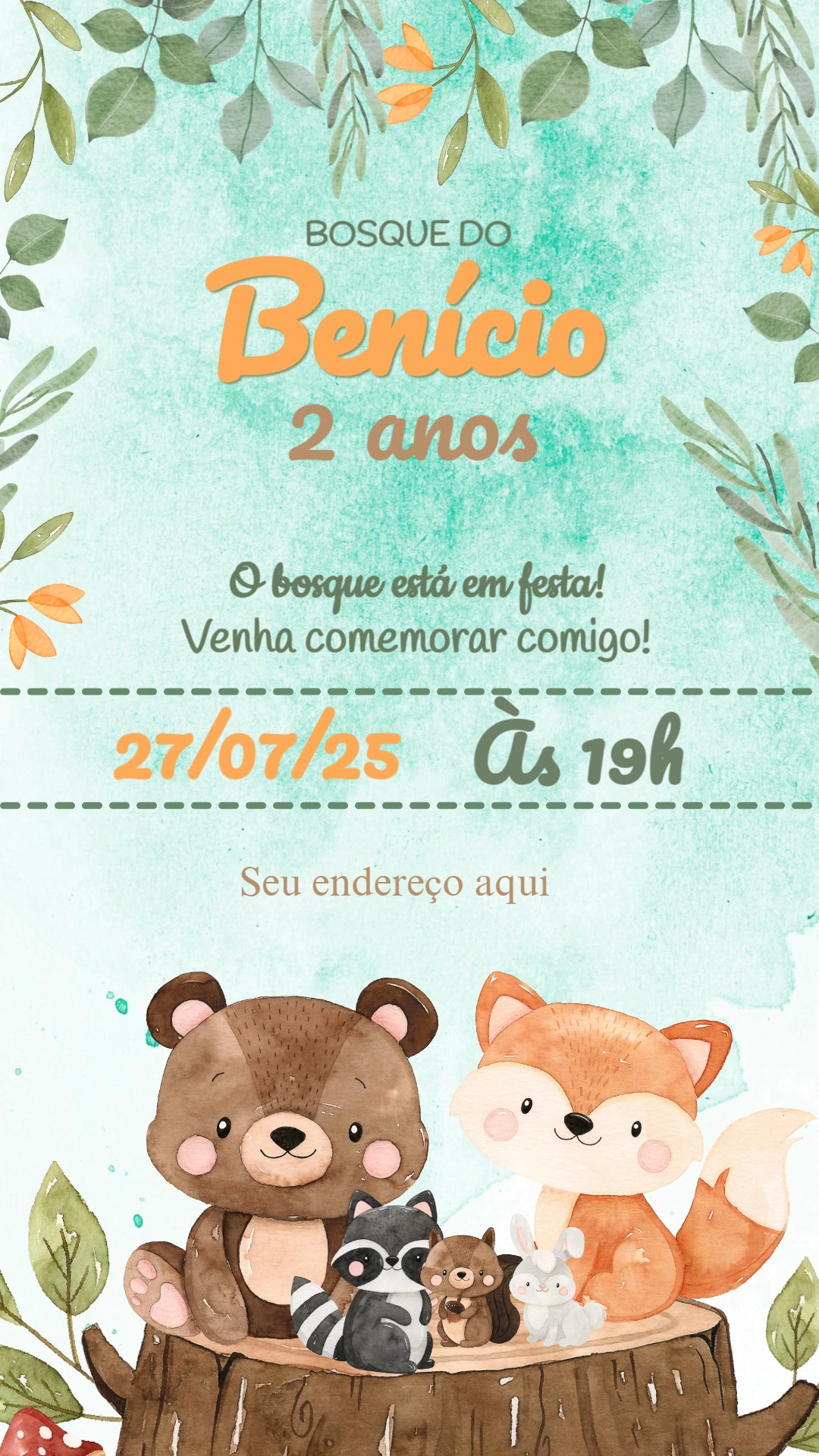 Convite Aniversário Bosque dos Animais para Editar Online