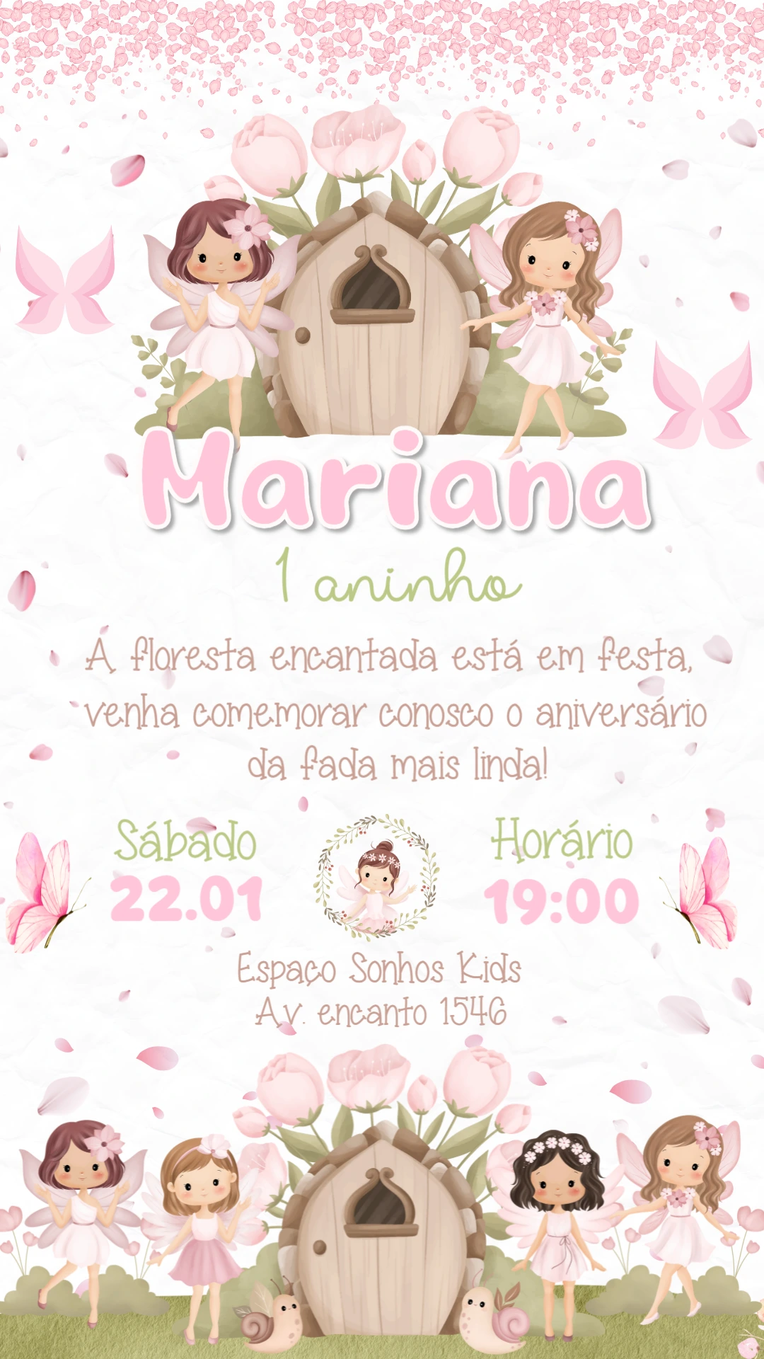 Convite de Aniversário Fada no Jardim Encantado para Editar