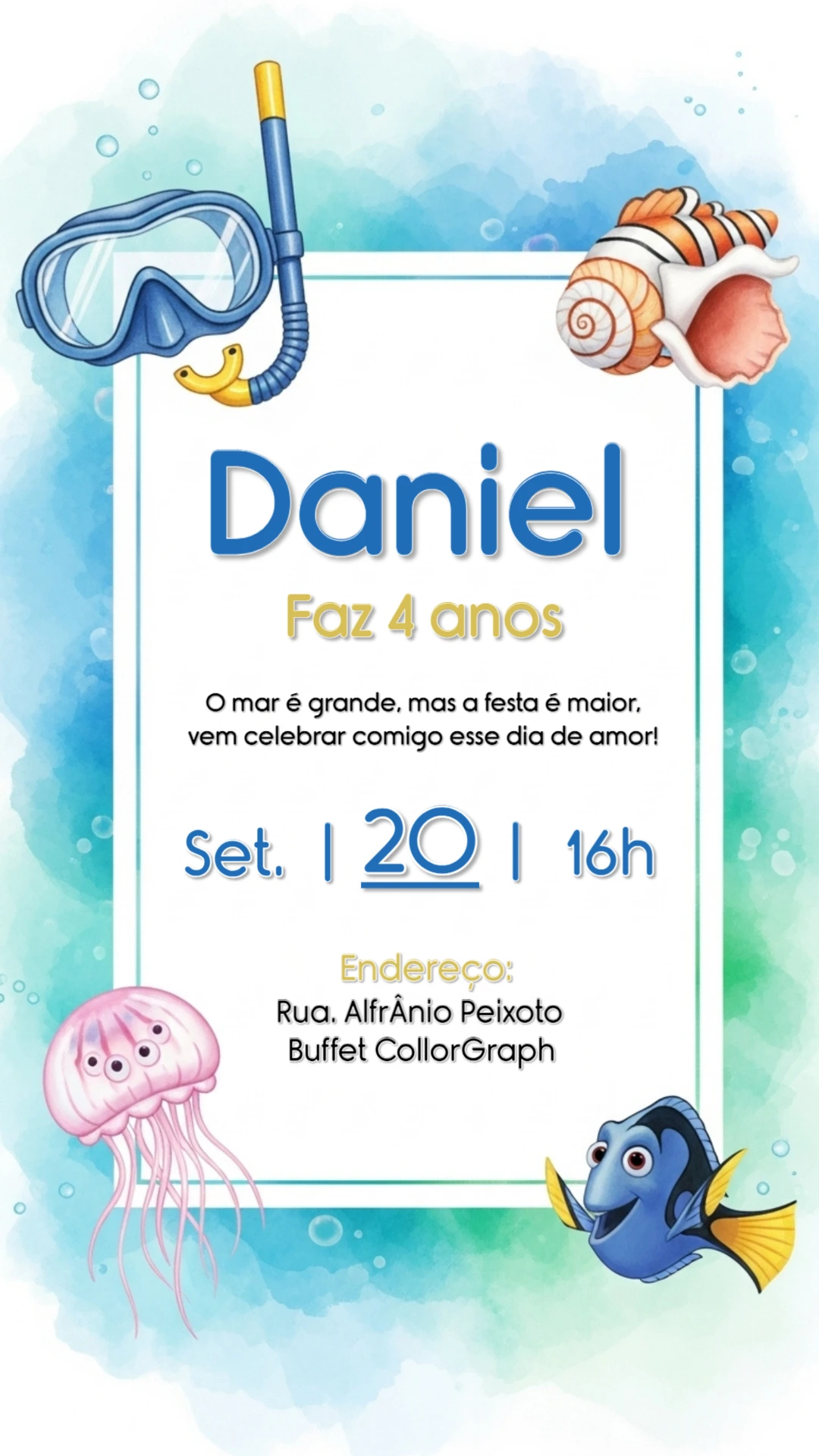 Convite Aniversário Fundo do Mar com Dory para Editar Online